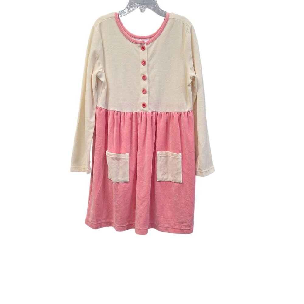 Hanna Andersson Girls Long Sleeve Dress Size 130 Size 8 Pink & Cream  3861